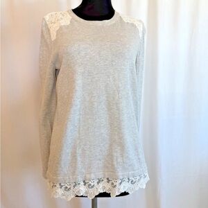 Boden Gray Knit Top W/ Lace Trim - Size 8 Medium
